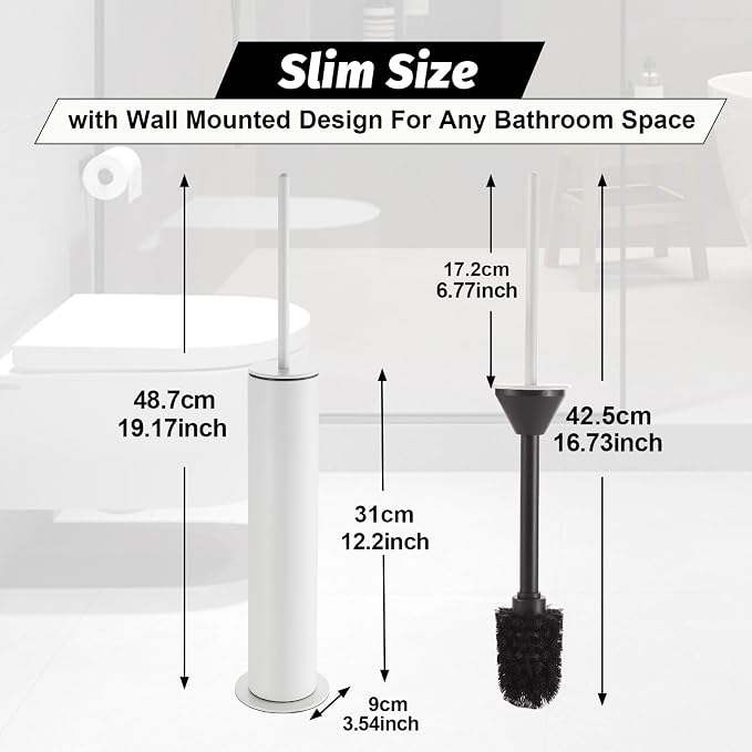 BGL Toilet Brush with Holder Set White Aluminium Standing for Bathroom Toilet Bowl Cleaner Brush and Holder Set, Round Design