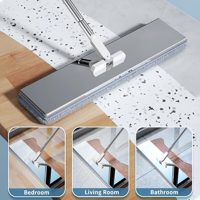 Separates Dirty Water Mop and Bucket Set for Home with 4 Extra Refills, Stainless Steel Mop and Bucket with Wringer Sliver