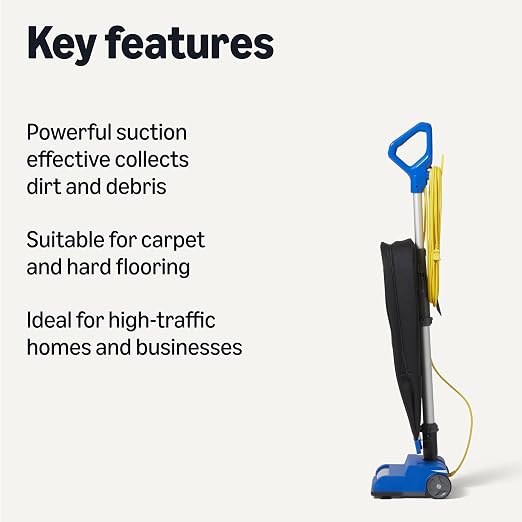 Amazon Basics Heavy Duty Upright Bagged Vacuum with Powerful Suction for Carpet and Bare Floors, Commercial-Grade