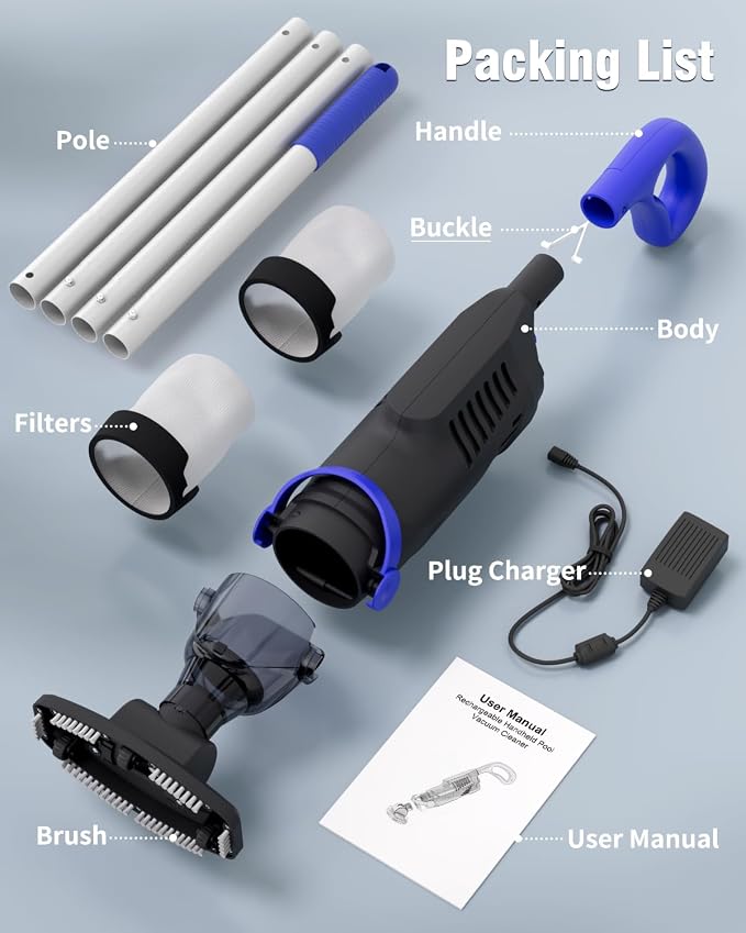 (2026 Upgrade) Little Shark Cordless Pool Vacuum, 60W Motor, 18 GPM Strong Suction, 5000mAh Battery, 60-Min Runtime, Compact Lightweight Handheld Pool Cleaner for Above Ground Pools & Hot Tubs