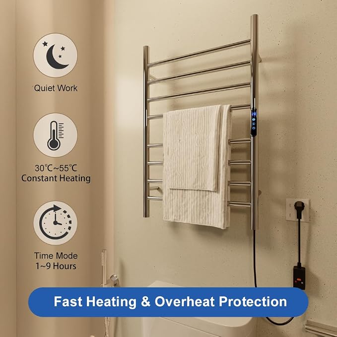 KWW Heated Towel Rack, Remote Control with APP Tuya, Towel Warmer with Timer, Wall Mounted Hot Towel Warmer for Bathroom (Polished, 7Bars)