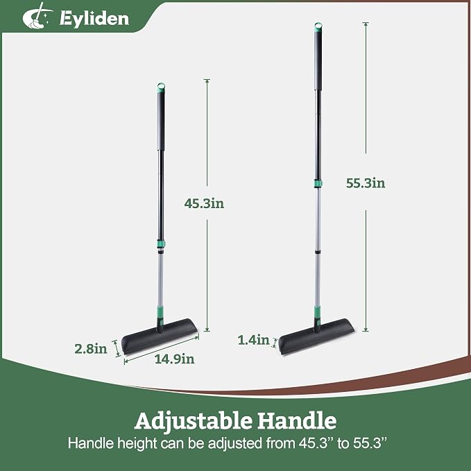 Eyliden Floor Scrub Brush, 15-inch Wide, 55" Long Handle Deck Brush | 2-in-1 Stiff Bristles and Rubber Squeegee, 45° Angle Head, Telescoping Handle, for Bathroom Shower Kitchen Patio Garage