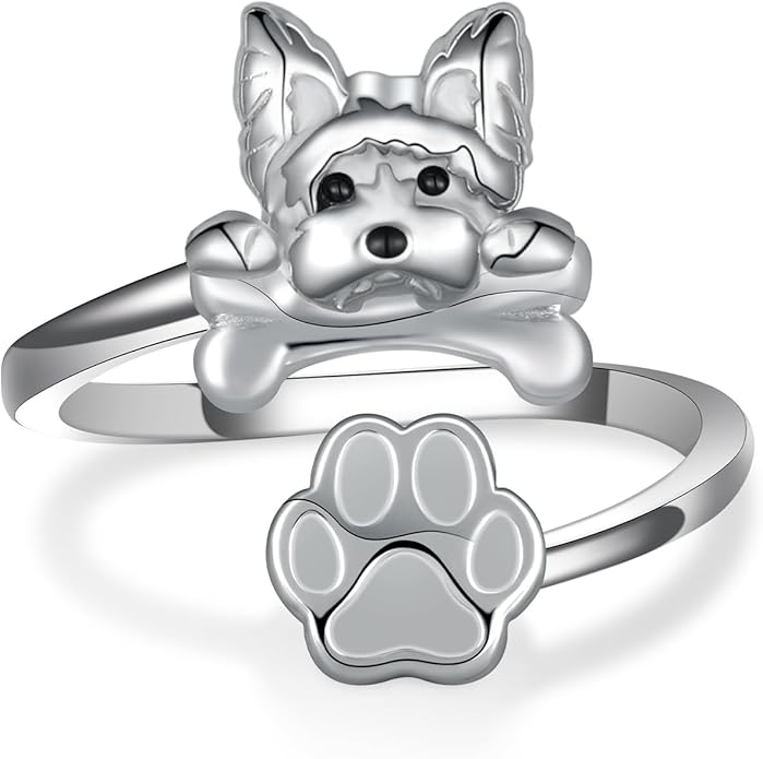 Dog Ring for Women Sterling Silver Yorkie/Pug Ring Dog Jewelry for Women