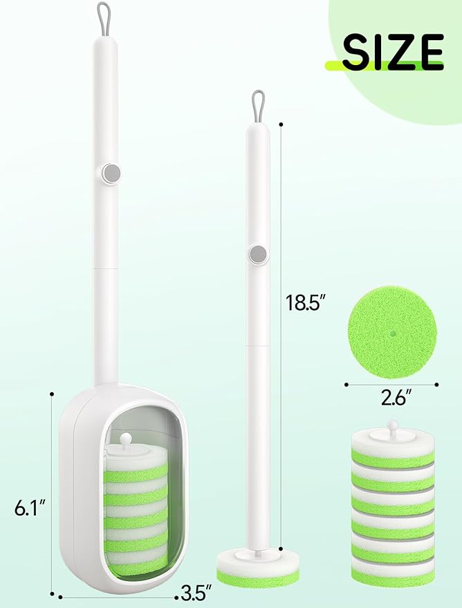 Wall Mounted Disposable Toilet Brush System with Holder, Toilet Bowl Cleaning Wand with Green Refills and One-Button Release, 1 Wand and Holder with 48 Green Refills