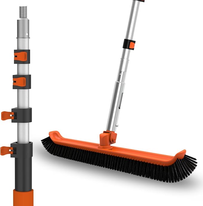 LAANPOLE Pool Brush with Pole, 12FT Heavy Duty Telescopic Pool Pole with 18" Pool Brush, Swimming Pool Scrubber Brush Head for Cleaning Walls, Tiles & Floors