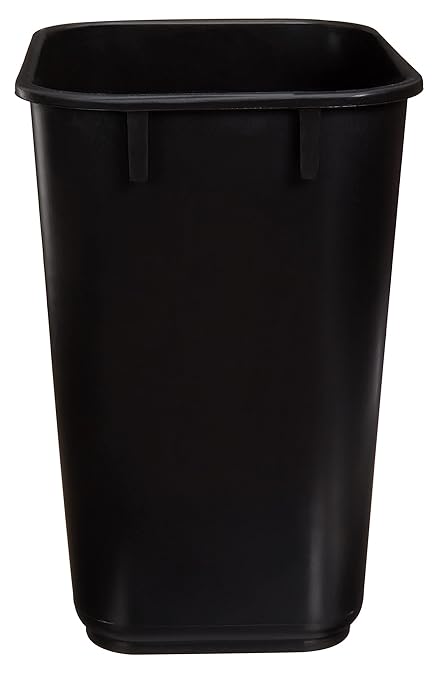 Amazon Basics Small Rectangular Commercial Office Wastebasket, Easy to Clean, 3 Gallon, Black, 6-Pack