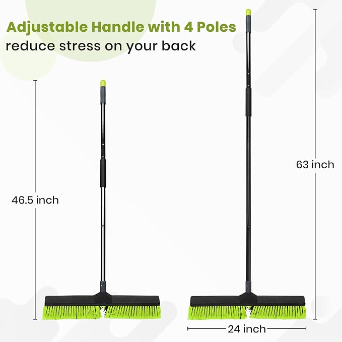 KalTell 2PK 17” Heavy Metal Dustpan and 3PK 24” Push Broom