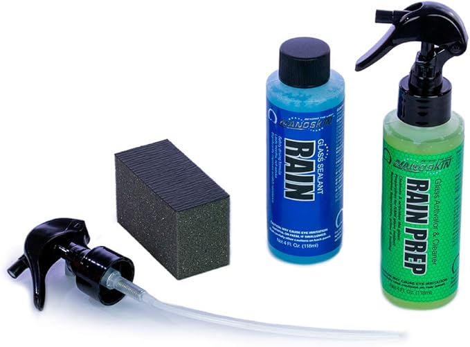 Nanoskin RAIN Glass Sealant Complete Solution Kit - Ready-to-Use RAIN PREP, RAIN Glass Sealant & Autoscrub Sponge | Crystal Clear Windshields All Year Round | Easy to Use and Safe on Various Surfaces