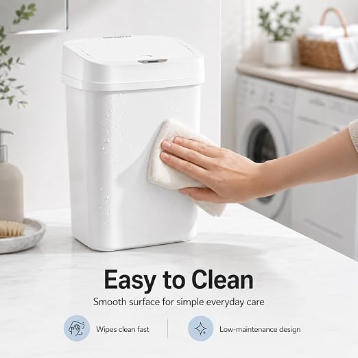 DZT-12-5S Smart Motion Sensor Trash Can 10.3 * 7.8 * 14.1inch | 0.3s Fast Opening, Auto Close & Touch-Free Operation for Home and Office (White)