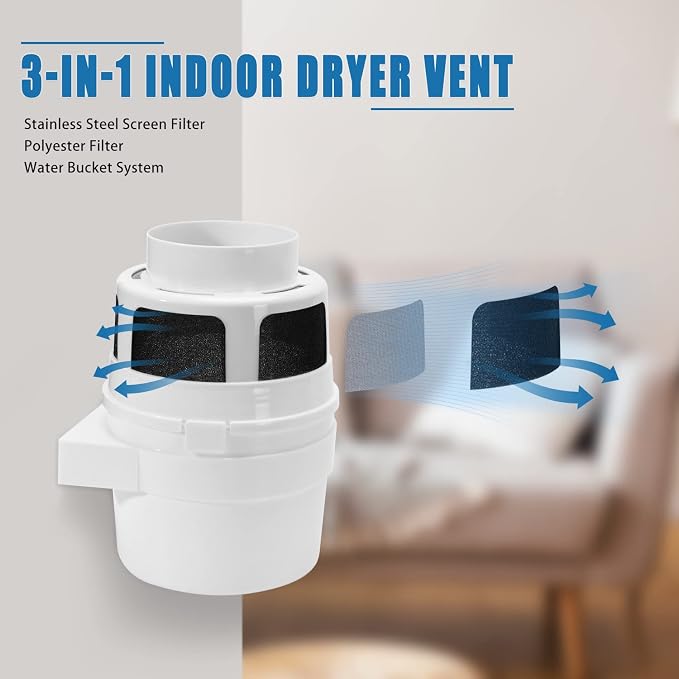 【Upgraded】 3 in 1 Indoor Dryer Vent Kit Lint Trap for Electric Clothes Dryers - with 4-Inch by 5-Feet Double Layer Black Proflex Duct