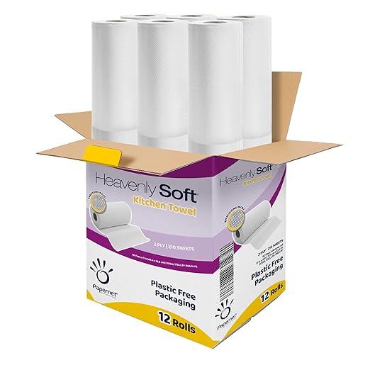Papernet Paper Towel 12 Rolls powered by Heavenly Soft | Compatible with Any Roll Holder | 2 ply 210 sheets 11” x 9”