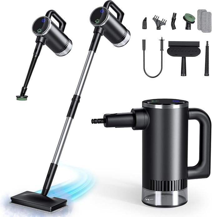 11-in-1 Steam Mop - Detachable Handheld Steam Cleaner with 380mL Tank, 260℉ Floor Steamer for Hardwood, Tile, Grout, Windows, Bath & Kitchen - 3-Level Steam Control, Multi-Purpose Floor Steam Cleaner
