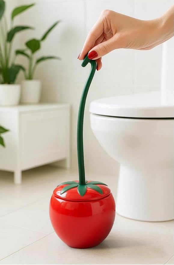 Deep & Sturdy Toilet Bowl Brush with Holder - Tomato Bowl Brush - Durable Scrubbing - Toilet Cleaners - Household Essentials - Bathroom Cleaner - Cleaning Supplies - Household Supplies