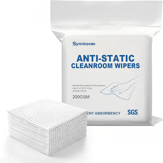 Anti-Static Microfiber Wipes 9"x9"(100 Pcs,Class 100, 200GSM) Lint Free Cloths Reusable Special ESD protection design is suitable for protecting sensitive electronic components and tools