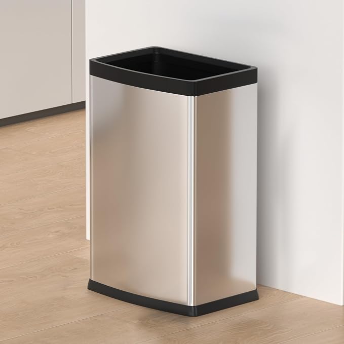 25L/6GALSquare Silver Garbage Can,Tall Kitchen Garbage Can,Silver Tall Trash can for Bathroom,Tall Stainless Steel dusbin for Commercial,Detached House