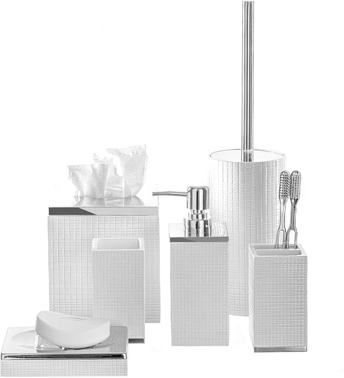 Creative Scents Estella White Toilet Brush Set - Decorative Bathroom Toilet Bowl Brush and Holder - Ventilated Toilet Cleaner Brush with Strong Bristles Rust Proof for Elegant Bathroom Accessories