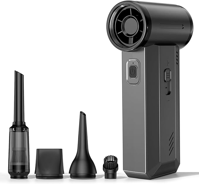Antarctic Star 130000 RPM Electric Air Duster, Portable Turbo Blower with Stepless Airflow Adjustment and Vacuum Cleaning Kit for Computer, Keyboard, Car Interior & Outdoor Use, Grey
