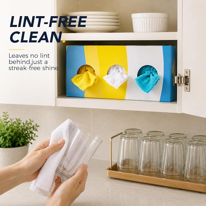 UNIMADE Microfiber Cleaning Cloth, 150 Pack Reusable Paper Towels Microfiber Towels for Cars Lint Free Shop Rags with Box for Home Kitchen Automotive, 11"x 9", Blue & Yellow & White