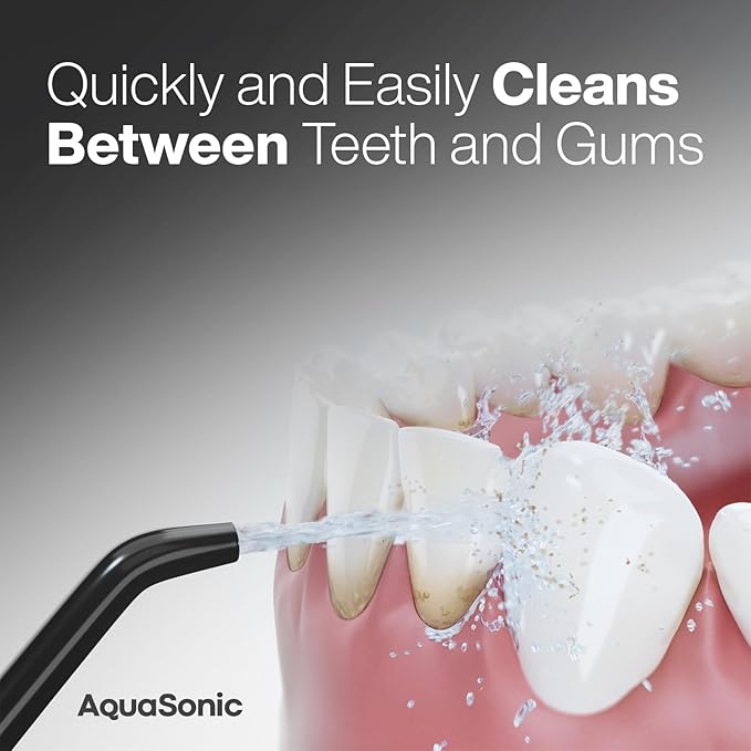 AquaSonic Aqua Flosser PRO - Rechargeable Electric Cordless Water Flosser for Teeth, Gums & Tongue - Waterproof Modern Design, 300ml Large Tank, 3 Modes, 6 Jet Tips, Deluxe Tongue Nozzle - Black