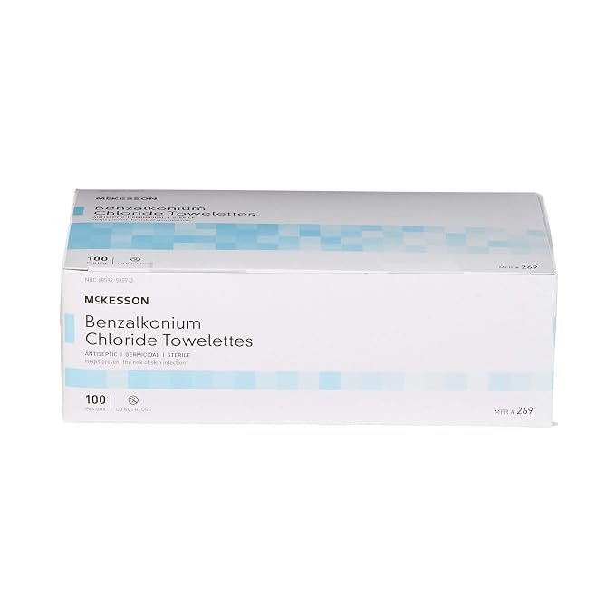 McKesson Benzalkonium Chloride Towelettes [Pack of 1000] First Aid Antiseptic Wipes, Sterile Individual Wrapped