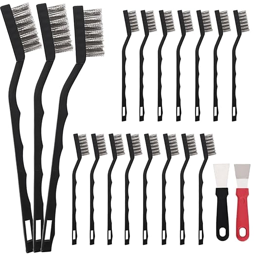 15PCS Mini Wire Brush Stainless Steel Brush Set，Masonry Brush Wire Bristle for Cleaning Welding Slag and Rust，Curved Handle Brush (Stainless Steel, 15)