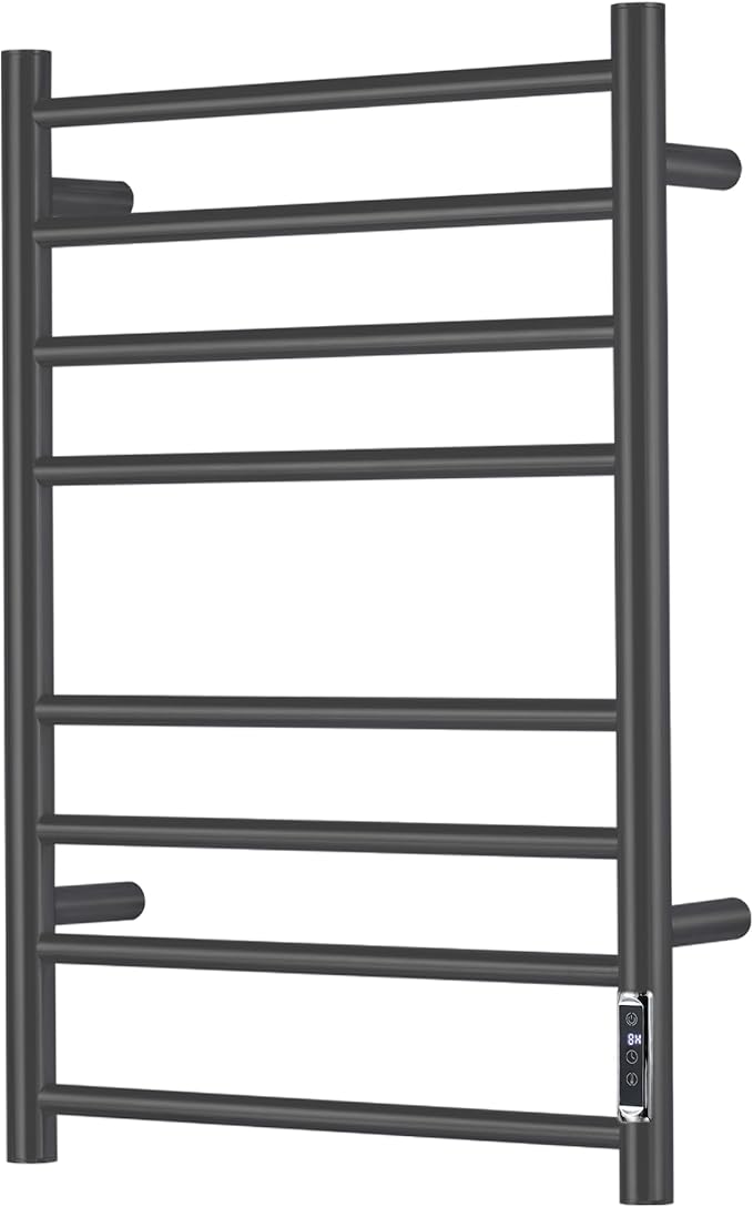 Towel Warmer Bathroom Wall Mounted Drying Rack Plug-in Electric Heated Towel Rack Stainless Steel Black with Timer & Temperature Control 8 Bar