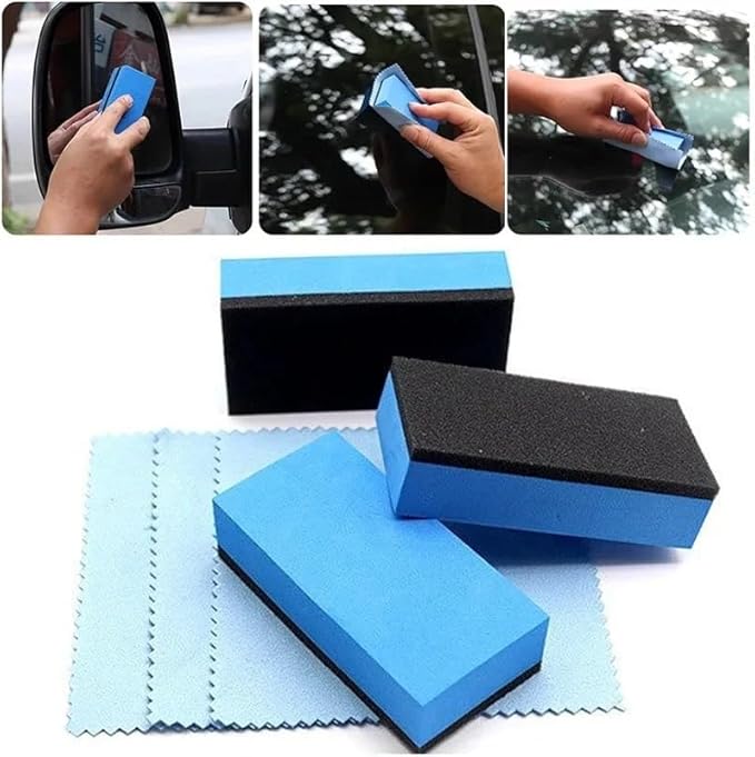 Ceramic Coating Applicator Kit – Blue Sponge & Microfiber Cloth，Compatible for Car Wax, Glass & Paint Protection(5Pcs Sponge)