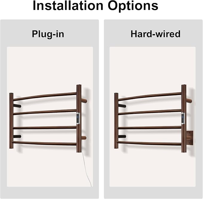 Towel Warmer with Built-in Timer Bathroom Wall Mounted Bath Towel Heater Plug-in Electric Heated Towel Rack Stainless Steel Curved Round Oil Rubbed Drying Rack 16.54x23.62x5.51 inches ORB