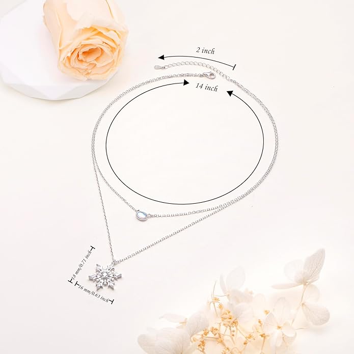 FLYOW Layered Choker Necklace S925 Sterling Silver Star Full Moon Daisy Flower Pendant Disc Jewelry Adjustable Clavicle Necklaces for Women Girls Birthday Gifts