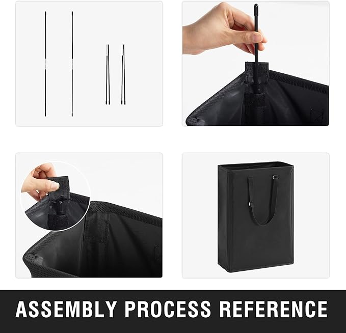 Slim Laundry Hamper with Adjustable Long Handles, 45L Small Laundry Baskets with Mesh Top, Narrow Dirty Clothes Hamper for Bedroom, Closet, and Bathroom - Black, 2 Packs