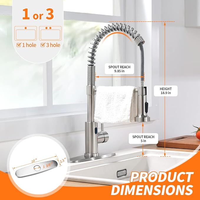 Touchless Kitchen Faucet with Pull Down Sprayer LED Light Single Handle Kitchen Sink Faucet Motion Sensor Smart Hands-Free, Stainless Steel Brushed Nickel 1080SN