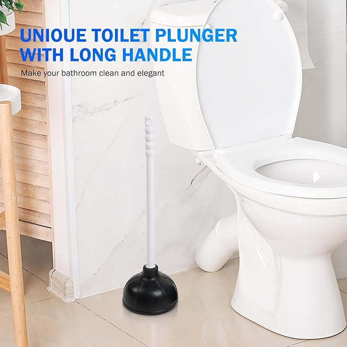 Force Suction Cup Rubber Toilet Plunger with PP Handle, Toilet Bowl Plunger Heavy Duty Pump Clogged Solution for Bathroom Stores Restaurants Strong Sink to Fix Clogged Toilets Drains Sinks (1)