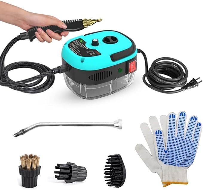 Decdeal Handheld Steam Cleaner Pressurized with Brush Heads and Gloves | High Temperature Pressurized Cleaning Machine for Car Floors Kitchen Furniture Bathroom Windows