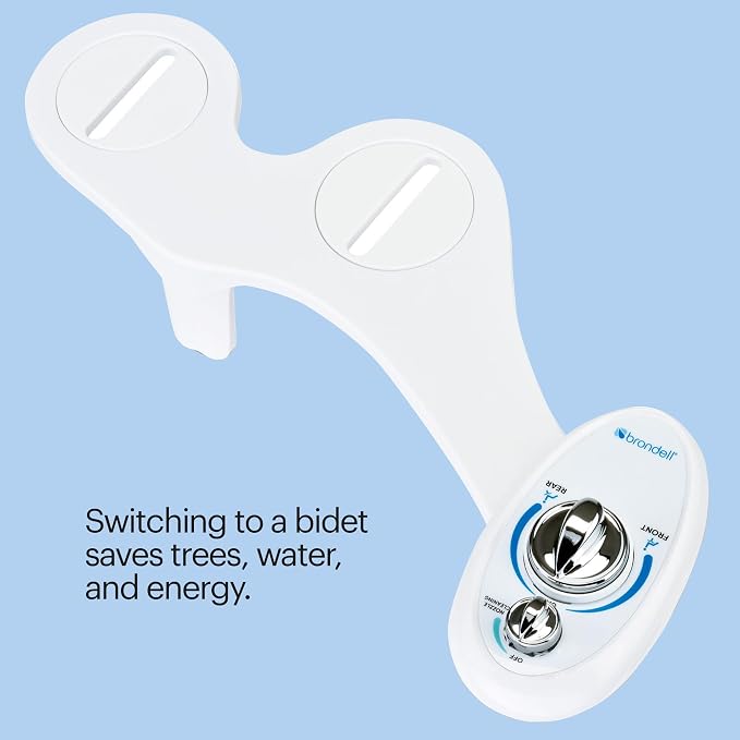 Brondell Bidet Left Hand Bidet Attachment SouthSpa Dual Nozzle - control panel on left side - Dual Positionable Nozzles for front and rear wash, LH-12