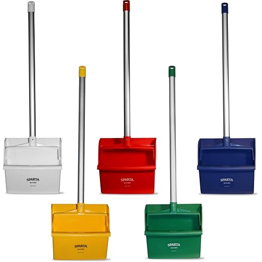 SPARTA Color Coded Upright Dustpan with 30 Inch Aluminum Handle, Serrated Edge and Locking Yoke, Standing Commercial Floor Dust Pan, Green, Pack of 6