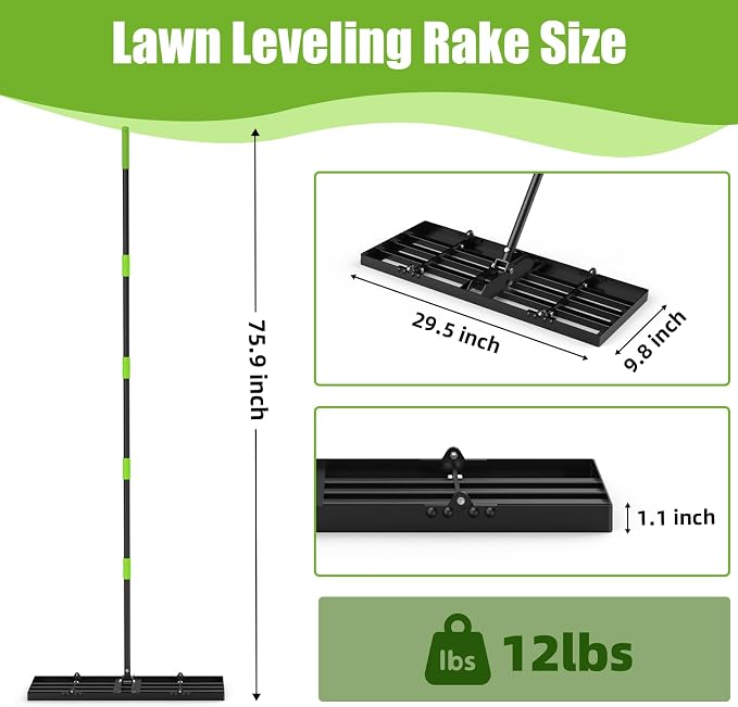 GARDTECH 16x10 Inch Lawn Leveling Rake Heavy Duty Adjustable Handle Yard Tool – Reinforced Steel Landscape Rake for Lawn Leveling, Soil Grading, Golf Course & Backyard Care