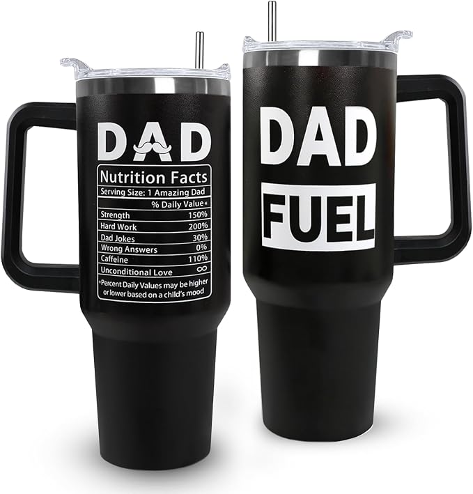 Ceovfoi 40 oz Dad Fuel Tumbler with Handle Lid and Straw,Black Dad Stainless Steel Cups Mug water Botter,Fathers Day Gift For Dad from Gaughter