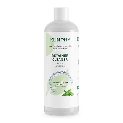 KUNPHY Ultrasonic Retainer Cleaner Solution Concentrate-Professional Cleaning of Retainers, Denture, Invisible Aligners, Mouth Guards, Night Guards, Remove Odors, Discoloration & Stains 1.8 oz(Mint)
