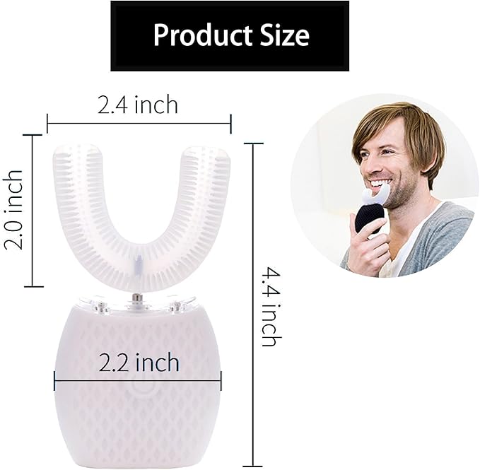 Ultrasonic Toothbrush for Adults Automatic Toothbrush with Soft Bristles Rechargeable Portable 30'' Automatic Timer Wireless Charging Washable for Travel & Home Use (White)