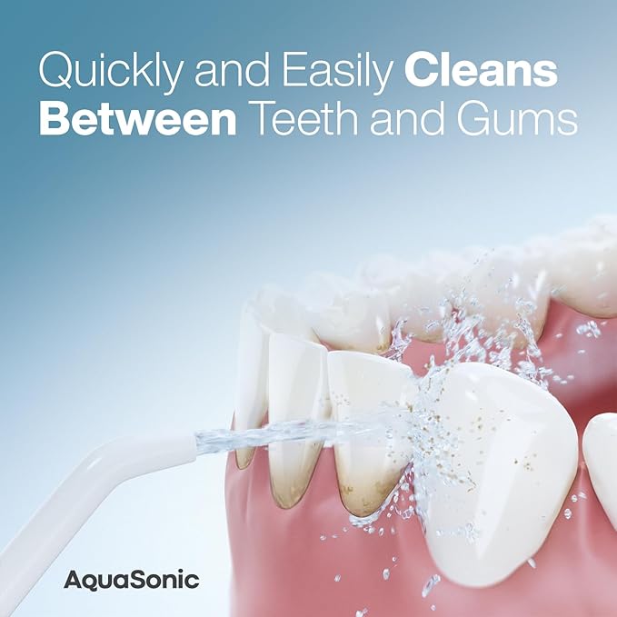 AquaSonic Aqua Flosser PRO - Rechargeable Electric Cordless Water Flosser for Teeth, Gums & Tongue - Waterproof Modern Design, 300ml Large Tank, 3 Modes, 6 Jet Tips, Deluxe Tongue Nozzle - Optic White