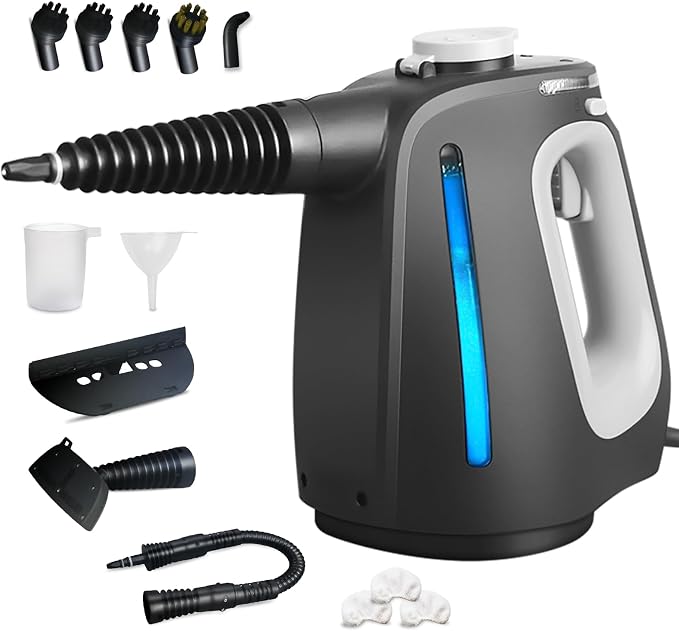 Pressurized Handheld Steam Cleaner with 14 PCS Accessories&Safety Lock, Multi-Purpose Hand Steamer for Cleaning, Portable Steam Cleaner for Home,Car,Grout,Furniture,Bathroom,Kitchen,Tiles&Couch