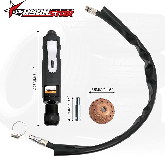 RYANSTAR RACING Tire Repair Set Includes 2500rpm Low Speed Air Tire Buffer Tire Patch Roller Tire Inner Liner Scrapper 3Pcs Tungsten Steel Buffing Wheel 42mm 55mm