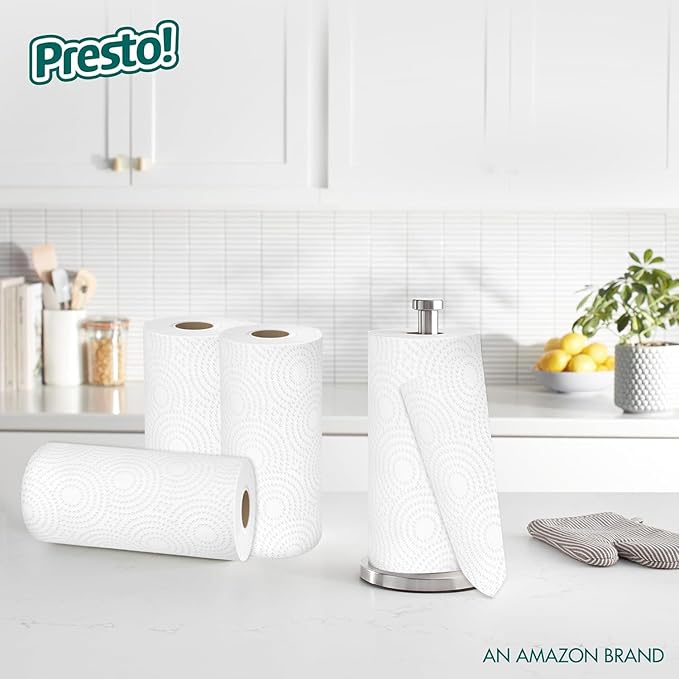 Amazon Brand - Presto! Flex-a-Size Kitchen Paper Towels, 2-Ply, Strong and Absorbent, 128 Sheet Family Roll, 2 Rolls
