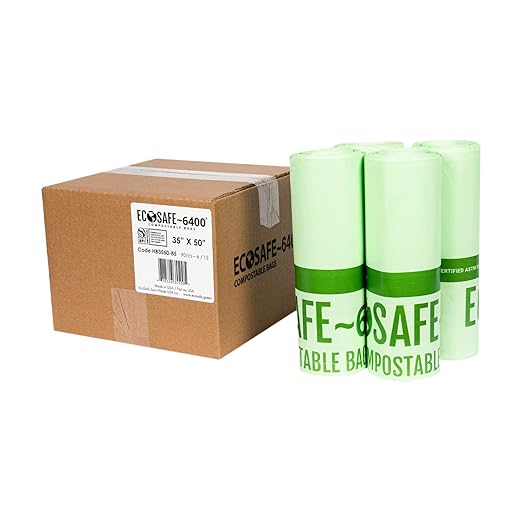 EcoSafe-6400 HB3550-85 Certified Compostable Bag - 35x50” Green Bags for 45 Gallon Bin - Extra Strong Leak, Puncture and Tear Resistant Food Scraps Bin Liners, Pack of 90