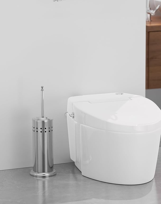 DOWRY Anti-Hand Off Toilet Plunger with Holder for Bathroom,Powerful Efficient Force Suction Cup,Heavy Duty, Deep Cleaning, Nickel