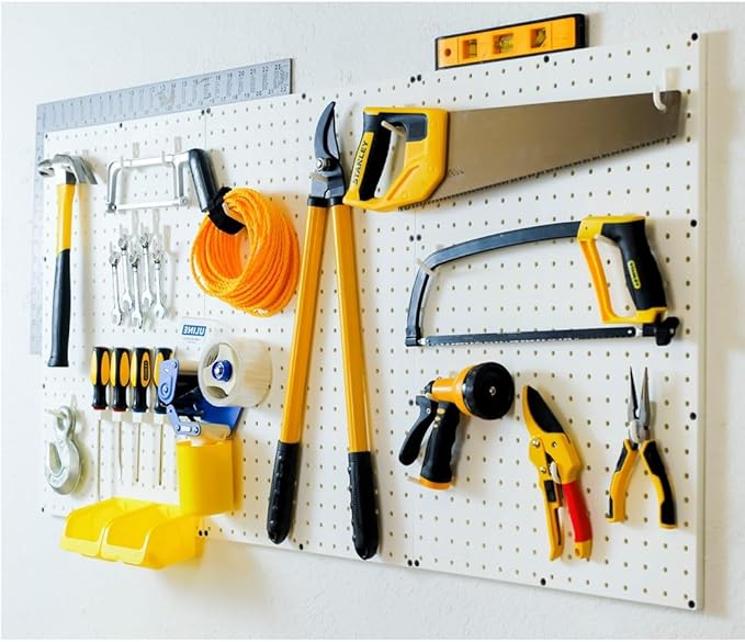 WallPeg Pegboard Panel and Accessory Kit – 3 Count Large White Peg Board Panels with 36 Self-Locking FlexLock Peg Hooks for Home, Garage, Tool Storage