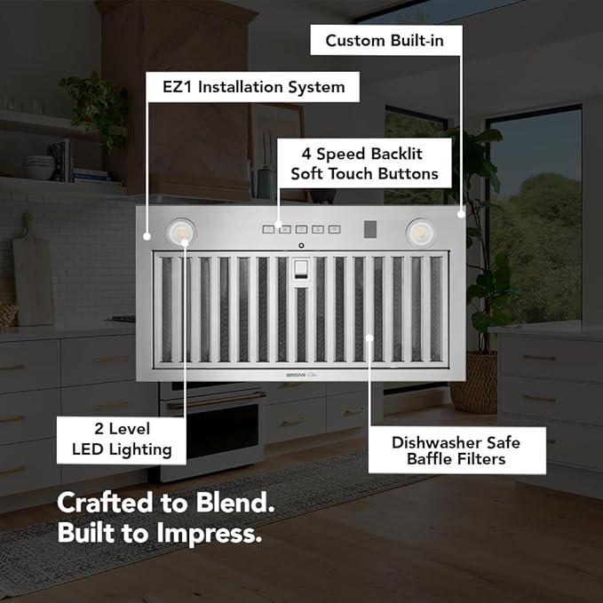 Broan NuTone® 21-Inch Custom Range Hood Power Pack Insert, w/SmartSense® Auto Operation & Voice Control, Stainless Steel