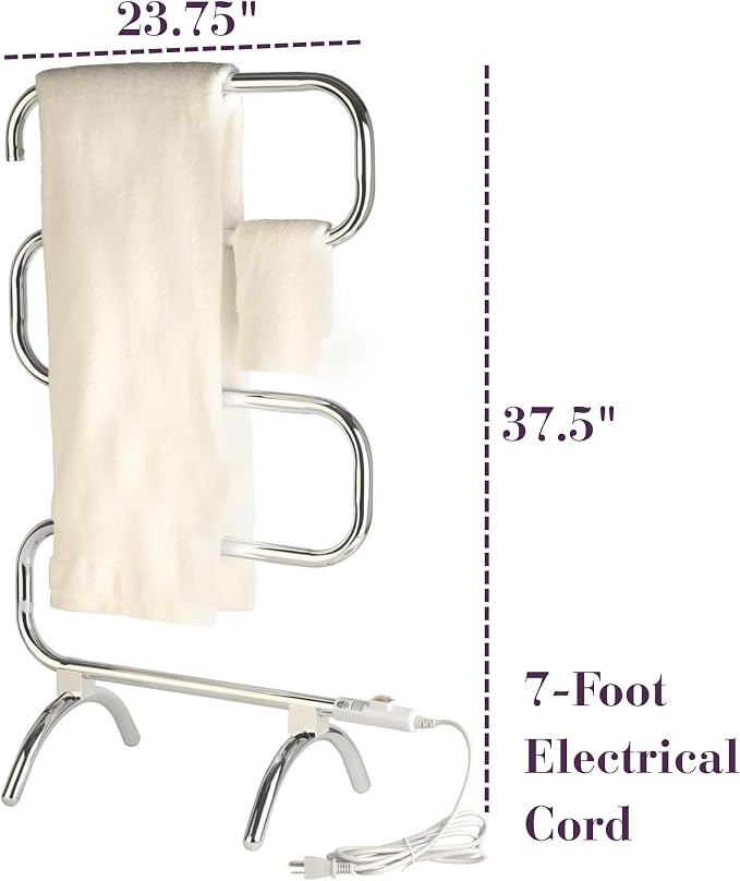 Warmrails Classic Towel Warmer - Free-Standing or Wall Mounted Towel Warmer Rack for Drying Towels and Garments - 37.5-Inch Chrome Finish Frame with 4 Bars - Model HCC