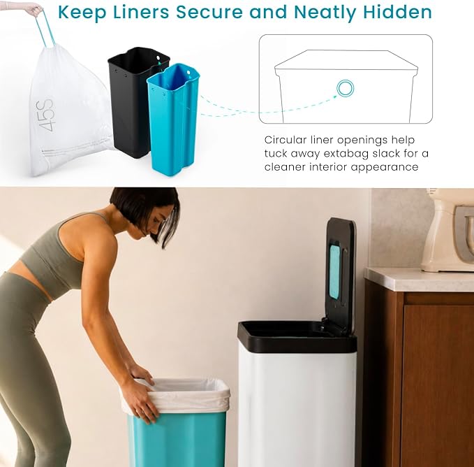 Home Zone Living 19 Gallon Kitchen Trash Can with Dual Compartments for Recycling, CleanAura Odor Control, Stainless Steel, Matte White, 70 Liters Total