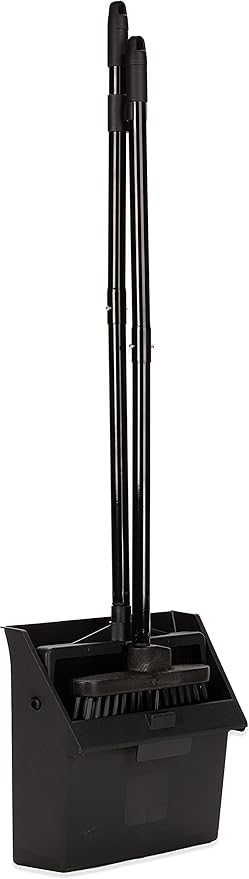 Carlisle FoodService Products Duo-Pan Upright Dust Pan and Broom Set, Essential Cleaning Tools for Home and Commercial Use, 36" Handle, 1 Count, Black